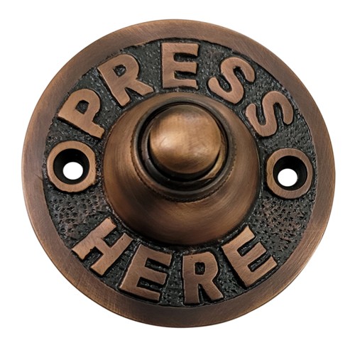 "PRESS HERE" Round Brass Bell Push